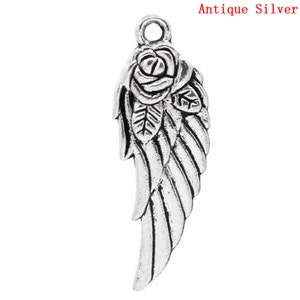 30 Angel Wing Pendants Antique Silver