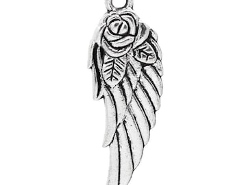 30 Angel Wing Pendants Antique Silver