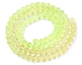 Yellow Faceted Glass Bead Strands, 32 Facet Round Beads, Spacer Beads