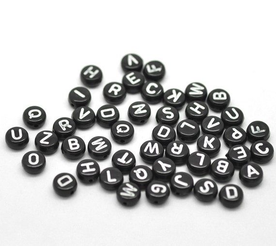 500 Bulk Beads Alphabet White Black Letters ABC Words 5x5mm Square