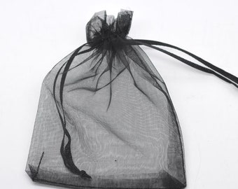 25 Organza bags, black organza bags 9cm x 7cm, party favor bags, jewelry bags, mesh bags, wedding favor bags