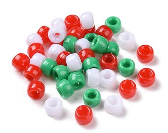 200 Christmas Beads, Red Green and White 9mm x 6mm Rondelle Beads