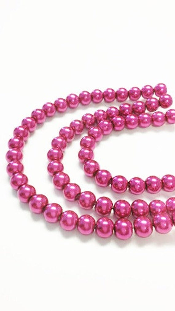 Bulk pearls pink 65 faux pearls 6mm glass pearls dark pink Etsy