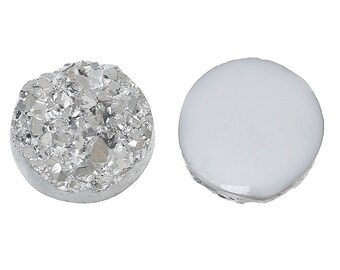50 Resin Dome Seals Cabochon Round Silver 12mm