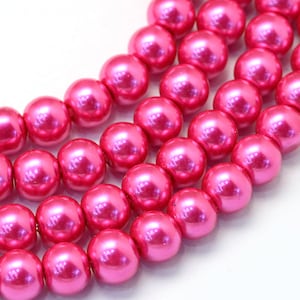 10mm 8mm 6mm 4mm Pink Glass Pearl Beads