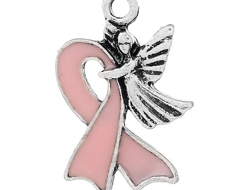 29 Pink awareness ribbon charms, breast cancer awareness charm, pink ribbon jewelry, cancer survivor
