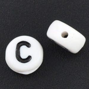 Letter C Beads 7mm, Black & White Alphabet Beads, Acrylic letter beads, Spacer Beads 7mm