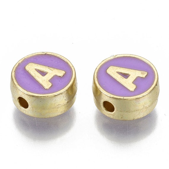 10 Purple Enamel Letter A Beads 8mm