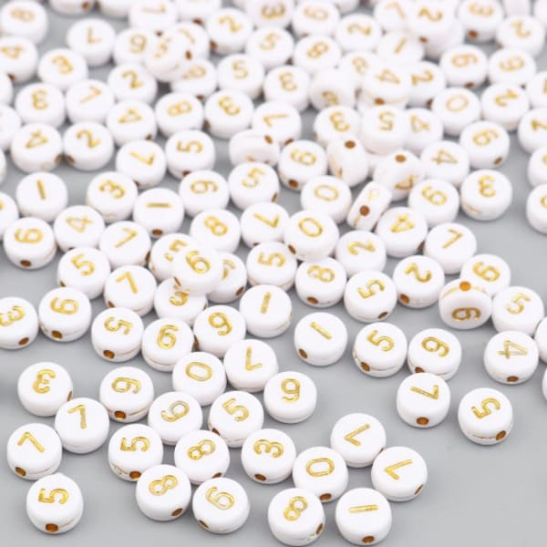 500 7mm Gold and White Number Beads 0-9