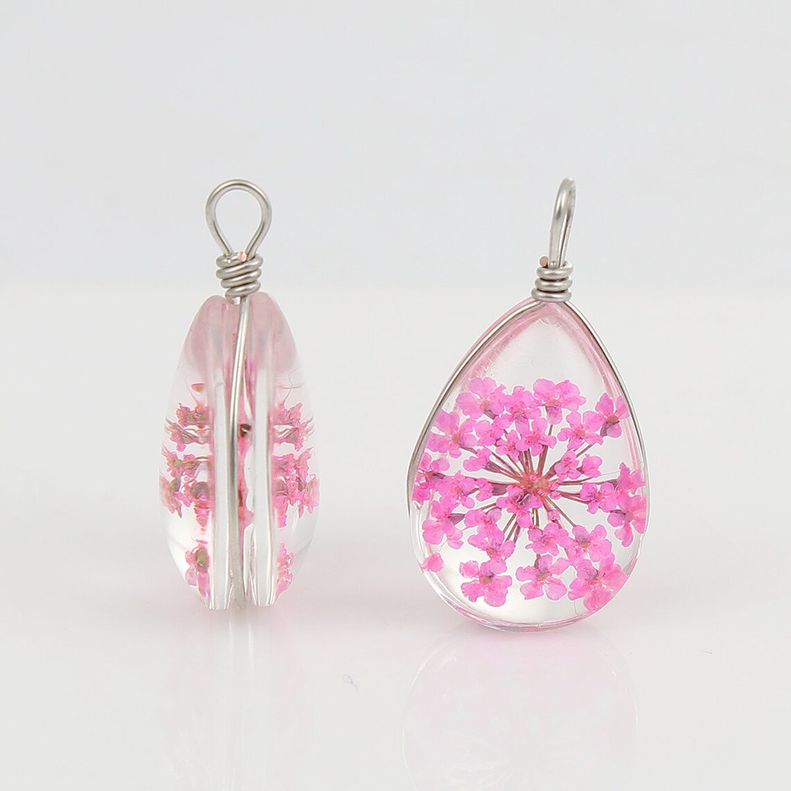 2 Pink Dried Flower Globe Pendant Real Flower Jewelry 25mm X Etsy