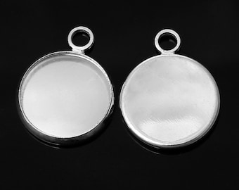 30 Cabochon Settings Fits 12mm Silver Tone, Cab Settings