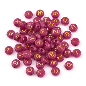 400 Pink & Gold Alphabet Beads, 7mm Acrylic letter beads, ABC letter beads, Name beads