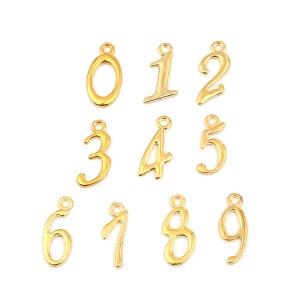 Number Charms Gold Plated, Antique Silver, Antique Bronze