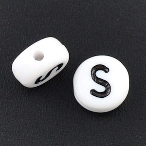 Letter S Beads 7mm, Initial Beads, ABC Beads, Black & White Alphabet Beads