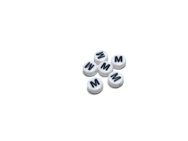 Letter M Beads 7mm, Black & White Alphabet Beads, Acrylic letter beads, Spacer Beads 7mm image 2