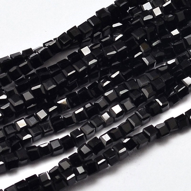 200 Black Cube Beads, Glass Beads, 2mm Beads, Small Cube Beads 2mm x 2mm