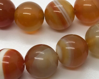 37 10mm Orange Agate Beads, Natural Striped Banded Agate Bead Strands Grade A, 600a