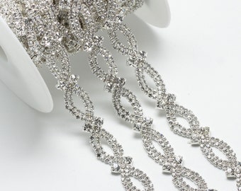 Rhinestone Cup Chain, Silver Color Plated, 14x4.5mm, Rhinestone Trim