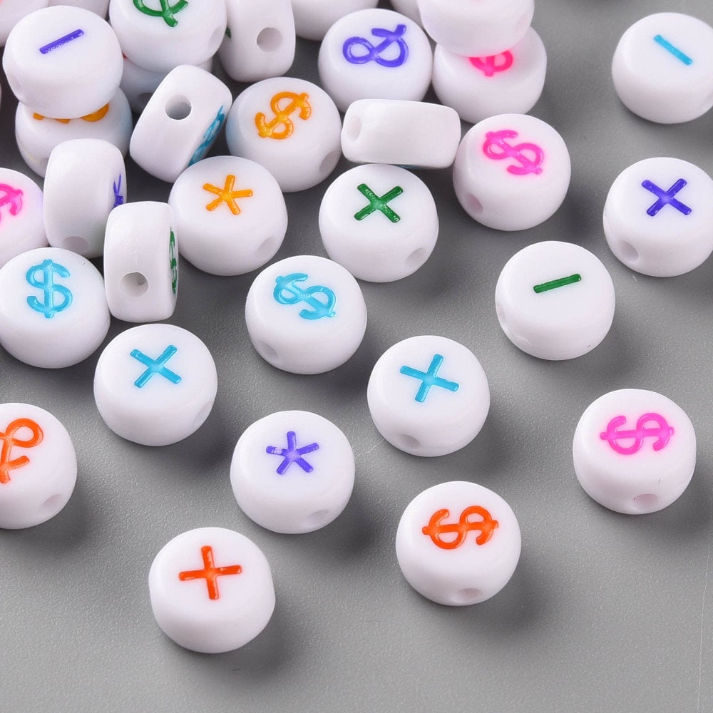 400 Symbol Beads 7mm, Math Beads, Plus Sign, Minus Sign Beads, Dollar Sign Beads, Asterisk Beads