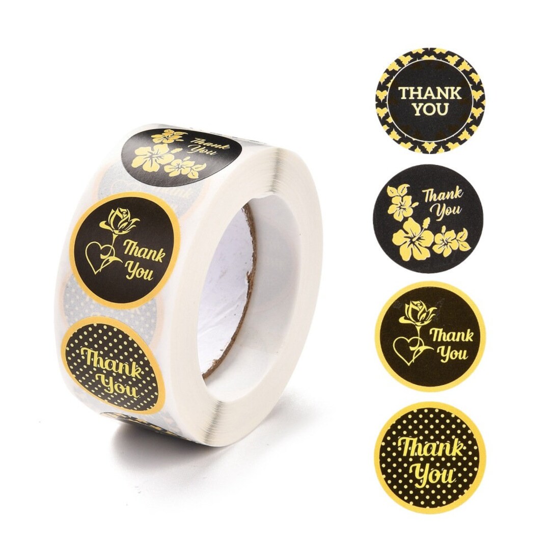 Black and Gold Thank You Stickers 25mm - Etsy