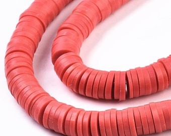 6mm Heishi Beads Polymer Red