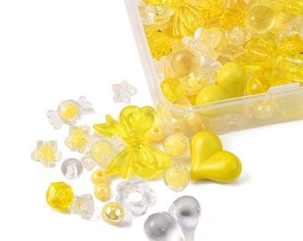 Yellow Kawaii Bracelet Making Kit, Star, Candy, Heart, Bowknot Acrylic Beads