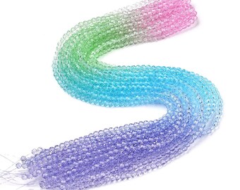Multicolor Faceted Glass Bead Strands, 32 Facet Round Beads, Transparent Rainbow Spacer Beads for Jewelry Making DIY Bracelet Necklace
