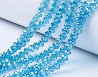 Blue Faceted Rondelle Beads Pearl Luster Plated, 8x6mm, 6x5mm. 4x3mm