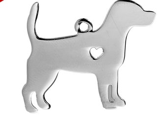 Beagle Dog Charm Stainless Steel, metal charm blanks, Stamping Supplies, Beagle Pendant