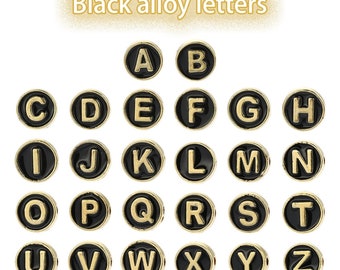 Black Gold Enamel Alphabet Letter Beads, Metal Letter Beads, 1 Set A-Z or Ten Specific Letters