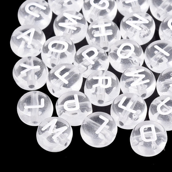 White Alphabet Beads, 7mm Acrylic letter beads