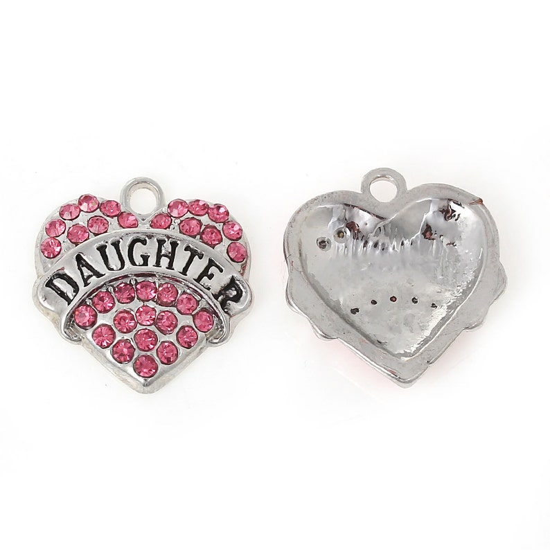 2 Daughter Charms Pink Rhinestone Daughter Pendant 20mm Etsy