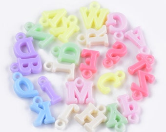 Acrylic Alphabet Letter Charms, 13~15mm long, 6~13mm wide