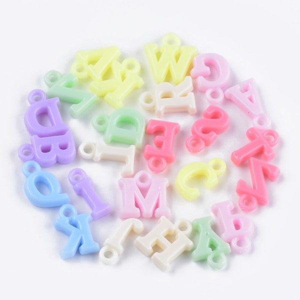 Acrylic Alphabet Letter Charms, 13~15mm long, 6~13mm wide