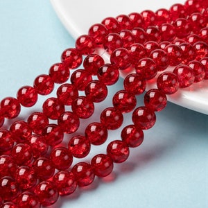 100 Red Crackle Glass Beads 8mm, 8mm Green Round Beads image 1