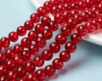 100 Red Crackle Glass Beads 8mm, 8mm Green Round Beads