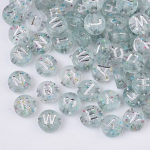 Silver Glitter Alphabet Beads, 7mm Acrylic letter beads