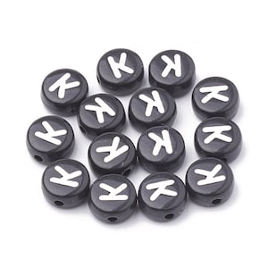 Letter K Beads, 7mm Round Alphabet Beads