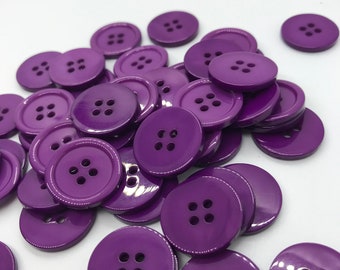 50 Purple Resin Four Hole Buttons 20mm, Sewing Supplies