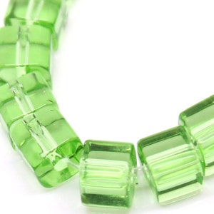 80 Green Cube Beads, 4mm Transparent Cube Beads