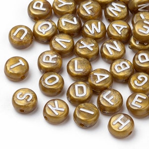 Bronze & White Alphabet Beads, 7mm Acrylic letter beads