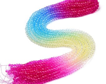 Multicolor Faceted Glass Bead Strands, 32 Facet Round Beads, Transparent Spacer Beads