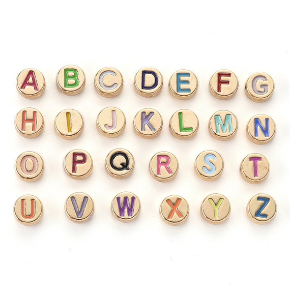 Enamel Gold Letter Beads, Metal Alloy Letter Beads