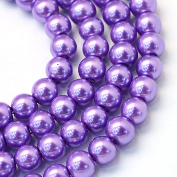 Purple Glass Pearl Beads 3mm 4mm 6mm 8mm 10mm 12mm 14mm, Jewelry Making