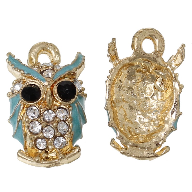 5 Rhinestone Owl Charm Gold Plated 3819 756 361a | Etsy