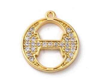 Theta Letter Charms, Greek Alphabet Charms, 18K Gold Plated Brass, Micro Pave Cubic Zirconia