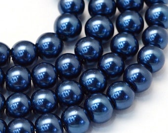 Blue Glass Pearl Beads 3mm 4mm 6mm 8mm 10mm 12mm 14mm, Jewelry Making Supplies