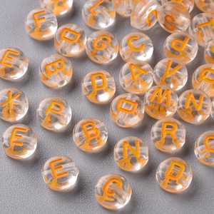 Orange Alphabet Beads, 7mm Acrylic letter beads, Halloween Beads