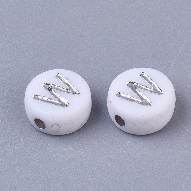 Letter W Beads 7mm Silver and White Alphabet Beads - Etsy