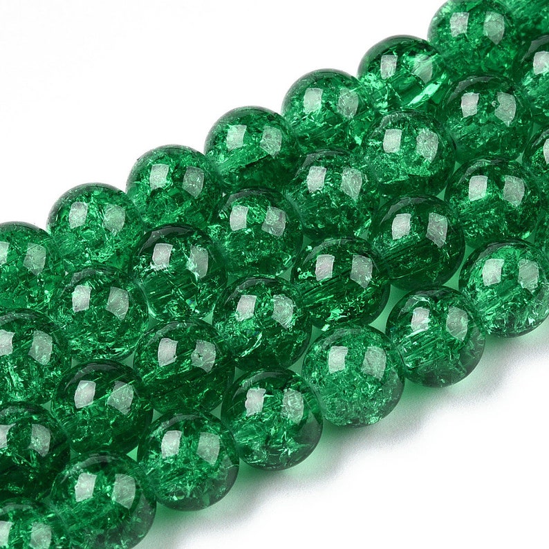 100 Red Crackle Glass Beads 8mm, 8mm Green Round Beads image 4